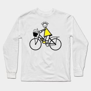 Cute Girl Cycling With Cat Long Sleeve T-Shirt